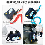 Cute Dog Poop Bag Holder with Hook-and-Loop Attachment, Double Layer Fabric Waste Bag Dispenser for Leashes, Includes Starter Roll for Easy Pet Cleanup (Navy Blue)