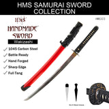Hand Forged 1045 Wakizashi, Heat Tempered Full Tang Japanese Samurai Sword
