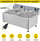 3400W Commercial Electric Deep Fryer - 22L/23.2QT 304 Stainless Steel Portable System w/XL Baskets & Lid, for Restaurants, Home & Catering Kitchens