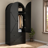 Gyfimoie Black Armoire Wardrobe Closet with 2 Drawers, 74.8" Wooden Wardrobe with 2 Doors, Freestanding Closet Armoire Cabinet with Hanging Rack, Clothing Storage Cabinet for Bedroom (Black)