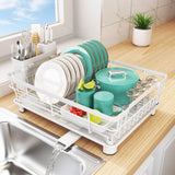 Dish Drying Rack - Space Saving Dish Rack - Dish Racks for Kitchen Counter with Drainboard, Rustproof Dish Drainer with Removable Utensil Holder, White