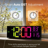 JALL 16.15 inch Large Digital Wall Clock, RGB Lights with Remote Control, Dual Alarms with Big LED Display, Auto DST, C° / F° Temperature for Classroom, Birthday Gift, Senior