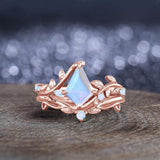 Oseew Kite Cut Moonstone engagement ring set MoonstoneWedding rings for women(Moonstone)