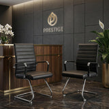 Sidanli Office Reception Chair No Wheels, Stationary Non Rolling PU Leather Mid Back Guest Chair with Sled Base for Conference Waiting Area, Black Set of 2