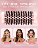 Thermal Brush, FLYZEMAA 1.5 Inch Heated Round Brush for Long Dry Hair, Heated Brushes Straightener with 3 Temp Settings, Blowout Brushes for Curling & Volumizing, Anti-Scald Nylon Bristles(Pink)