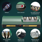 Electric Knife Sharpener for Kitchen, 3-Stage Diamond Abrasive Discs with 15° Precision Angle Guide, 120/600/1000 Grit, Fast Sharpening & Polishing for Steel Knives, Ceramic Kitchen Knives
