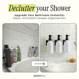Shampoo and Conditioner Dispenser Wall Mounted Set of 3 White Black - No Drill Shower Soap Dispenser for Bathroom Refillable - Spa Hotel Style Accessories by MaisoNovo