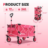 Sekey Pink Collapsible Foldable Wagon with 330lbs Weight Capacity, Heavy Duty Folding Wagon Cart with Big All-Terrain Wheels & Drink Holders. Pink