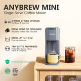 Tastyle Mini Hot and Iced Coffee Maker Single Serve, for K Cup and Ground, 6 to 14 Oz Brew Sizes, with Recipe Book, for Home, Travel, RV, Office and Dorm, Elegant Gray
