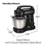Hamilton Beach Electric Stand Mixer, 4 Quarts, Dough Hook, Flat Beater Attachments, Splash Guard 7 Speeds with Whisk, Easy-Carry Top Handle, Black
