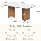 Tribesigns 5.25 ft Conference Table with White Glossy Sintered Stone Tabletop and Solid Wood Dual-Pedestal