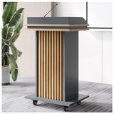 Professional Adjustable Wooden Podium with 4 Rolling Wheels, Portable Lectern for Weddings, Churches, Schools & Events - Sturdy, Versatile, Easy to Move