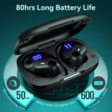 Active Noise Cancelling Ear Buds Wireless Bluetooth Headphones 80H Playtime Display Charging Case 50dB ANC Over Ear Hooks Earbuds with Hi-Res Sound & Clear Calls for Sports Running Gym Workout Black