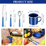 Nuogo 12 Pcs Enamel Camping Tableware Set Dinnerware Kit Includes 12 oz Coffee Mugs Camping Plates Bowls and Utensils Set with Knife Fork Spoon for 2 People Hiking Picnic Outdoor(Blue)