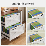 ADORNEVE Tall Farmhouse Bookshelf with Storage Drawers,White & Walnut