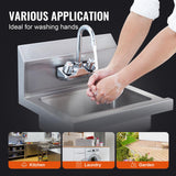 VEVOR Commercial Hand Sink with Faucet, Stainless Steel Sink for Washing, Small Washing Sinks, Wall Mount Hand Basin, Utility Sink for Restaurant, Kitchen, Bar, Garage and Home, 17 x 15 inch