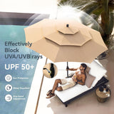 PHI VILLA 5pc Patio Dining Set with Umbrella, Square Table, Rattan Chairs