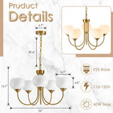 FEAZAC Modern Globe Chandelier 5 Light Mid Century White Milk Glass Vintage Sputnik Hanging Chandeliers Gold Pendant Light Fixtures for Dining Room Kitchen Living Room Bedroom