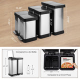 13 Gallon Dual Trash and Recycling Bin, 50L(2x25L) Fingerprint Proof Stainless Steel Kitchen Garbage Can with Double Lid, Hands-Free Step Rubbish Bin Without Inner Bucket for Kitchen Home Office