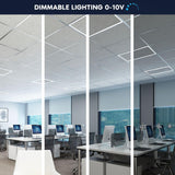 LUXRITE 2x4 FT Edge-Lit Frame LED Panel Lights, 5CCT Selectable 3000K-6500K, 5200/6500/7800LM, 40W/50W/60W Switch, Grid Drop Ceiling Lights, 0-10V Dimmable, Damp Rated, 100-277V, ETL Listed (4 Pack)