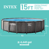 INTEX 26741EP Prism Frame 15 ft x 48 in Above Ground Pool Set, Round Swimming Pool with Steel Frame, 1000 GPH Cartridge Filter Pump, Ladder, Cover, & Ground Cloth