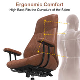 Leather Desk Chair, Mid Century Modern Office Chair, Brown | Lumbar Support, Ergonomic, 360° Swivel, Rubber Rolling Wheels, Adjustable Height, for Adults