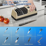 5-in-1 Electric Knife Sharpener for Kitchen Knives, Scissor Sharpener with 3-Speed & 100% Diamond Abrasives -Quickly Sharpening for Straight,Serrated,Cleaver Knives Mothers Day Kitchen Gifts for Mom