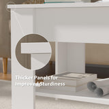 Haiput Wam Lift-Top Coffee Table with Storage Shelf & Secret Compartment | Classic Solid Wood Adjustable Height Table for Living Room, Compact Dining Area, Studio（39.4in White）