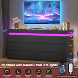 HAUOMS 12 Drawer Dresser with LED Light, Black Modern Chest of Drawers for Bedroom,Long Dresser with Drawers for Living Room, Entryway, Hallway