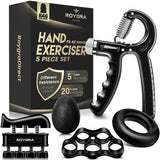 roygra Hand Grip Strengthener Workout Kit (5 Pack), Forearm Grip Adjustable Resistance Hand Gripper, Finger Stretcher, Finger Exerciser, Grip Ring & Stress Relief Grip Ball for Athletes roygra