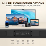 Sound Bar Speakers Bluetooth Wireless, TV Speakers Sound Bar Subwoofer, Home Theater Surround Sound Bar HDMI(ARC) Optical AUX USB 2.1ch Home Audio Sound System TV PC Gaming Wall Mount 3EQ, Black