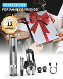CIRCLE JOY Electric Wine Opener 7-in-1 Stainless Steel Rechargeable Electric Wine Bottle Opener Set with Automatic Vacuum Pump, Foil Cutter, Wine Pourer, 2 Vacuum Stoppers & Charging Station, Silver