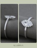 ALLORYA 0.51 Carat (ctw) Marquise & Round Lab Grown White Diamond Halo Engagement Ring for Her in 925 Sterling Silver, Size 10