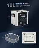 CREWORKS 10L Ultrasonic Cleaner with Sweep Function, 33kHz 240W Industrial-Grade Ultrasonic Cleaning Machine with Adjustable Timer Temp, Parts Cleaner Machine with Stainless Steel Basket 300W Heating