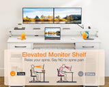 Computer Desk with Drawers, 55 Inch Office Desk with Power Outlet and Keyboard Tray & Storage Shelves & PC Stand
