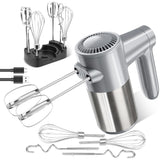 Cordless Electric Hand Mixer, 7 Speed Rechargeable Wireless Handheld Mixer with Eject Button, Long Battery, Quiet Anti-Splash, 6×304 Stainless Steel Attachments & Storage Base for Baking (Silver)