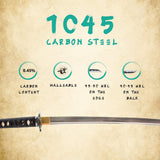 Hand Forged 1045 Carbon Steel Pine Katana, Heat Tempered Full Tang Sword
