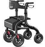 HolyHeal Walkers for Seniors, Rollator Walker with Seat and Backrest, 10" Big Wheels All Terrain, Rolling Walker Foldable Supports 350lb, Lightweight & Height Adjustable, Cane & Cup Holder, Black