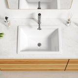 Enbol 20.6" x 14.5" Drop in Bathroom Sink Rectangule Vessel Sink Self-rimming Top Mount Bathroom Sink White Ceramic Lavatory Vanity with Overflow O2014-1