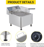 11L Commercial Electric Deep Fryer, 304 Stainless Steel Inner Tank with Adjustable Long Feet, Countertop Fryer with Basket & Temperature Control, Double Overheat Protection for Restaurant, Food Truck,