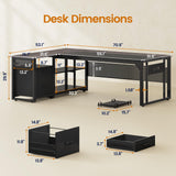 71 in Executive Desk with Power Outlets, Reversible L Shaped Computer Desk with File Drawers & Storage Shelves