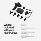 Hyperice Hypervolt 2 Black - Featuring Quiet Glide Technology - Handheld Percussion Massage Gun | 3 Speeds, 5 Interchangeable Heads | Helps Relieve Sore Muscles and Stiffness