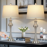 Cinyirong 28.75" Silver Table Lamps for Living Room,Touch Lamps for Bedrooms Set of 2 - Nightstand Table Lamp with USB C+A, 3 Way Dimmable Bedside Lamps End Tables Brushed Nickel