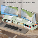 OPNICE Desk Organizers and Accessories, Dual Monitor Stand Riser with Drawer and 2 Pen Holders, Desk Shelf Computer Racks & Printer Stand for Office Workspace Organizers, Desktop Organization (Sage Green)