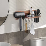 RoleDes Wooden Hair Dryer Holder Wall Mounted, Bathroom Hair Tool Organizer, Blow Dryer Holder Shelf, Curling Iron and Hair Styling Tools Organizer