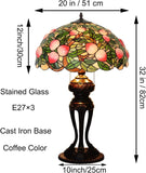 Tiffany-Style Lamp Table Peach Kapok Peony Glass Lampshade Desk