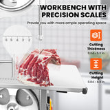 POWKOL 1500W Commercial Bandsaw Machine, 19x14" Stainless Table, 0.04-5.0" Cutting Thickness, Electric Bone Saw Machine with 8 Blades, Frozen Meat Cutter for Rib Pork Beef