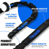 Perantlb 100% Poly Dacron Heavy Battle Rope - 1.5", 30' 40' 50' Lengths - Upgraded Durable Protective Sleeve - Gym Muscle Toning Metabolic Workout Fitness - Anchor Strap Kit Included (1.5" x 30 ft) Perantlb