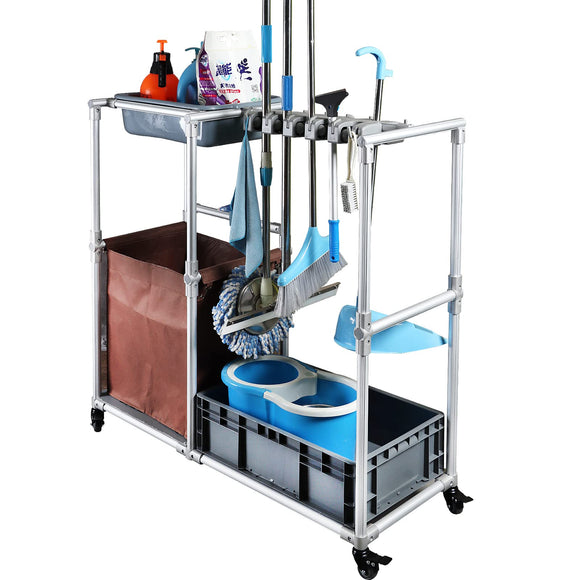 Janitorial cart Rolling Cleaning cart on Wheels for Cleaning Supplies Housekeeping QTJH