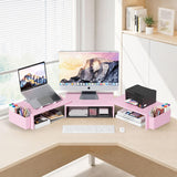 AUPSEN Dual Monitor Stand Riser with 2 Pen Holders, Desk Organizer, Pink